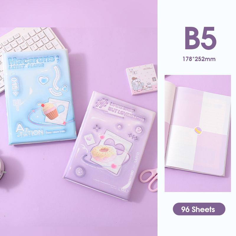 دفتر وسادة ملونة بنكهة الماكرون – B5 – 96 ورقة مع ملصقات