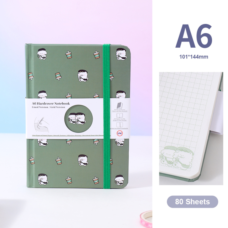 دفتر ملاحظات مقوى سلسلة مكتب الدب الخفيف بأوراق متنوعة 80 ورقة A6 (أخضر)