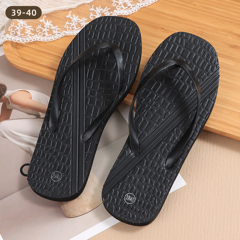 تصميم بسيط بنقشة بارزة شبشب نسائي 39-40 (أسود)