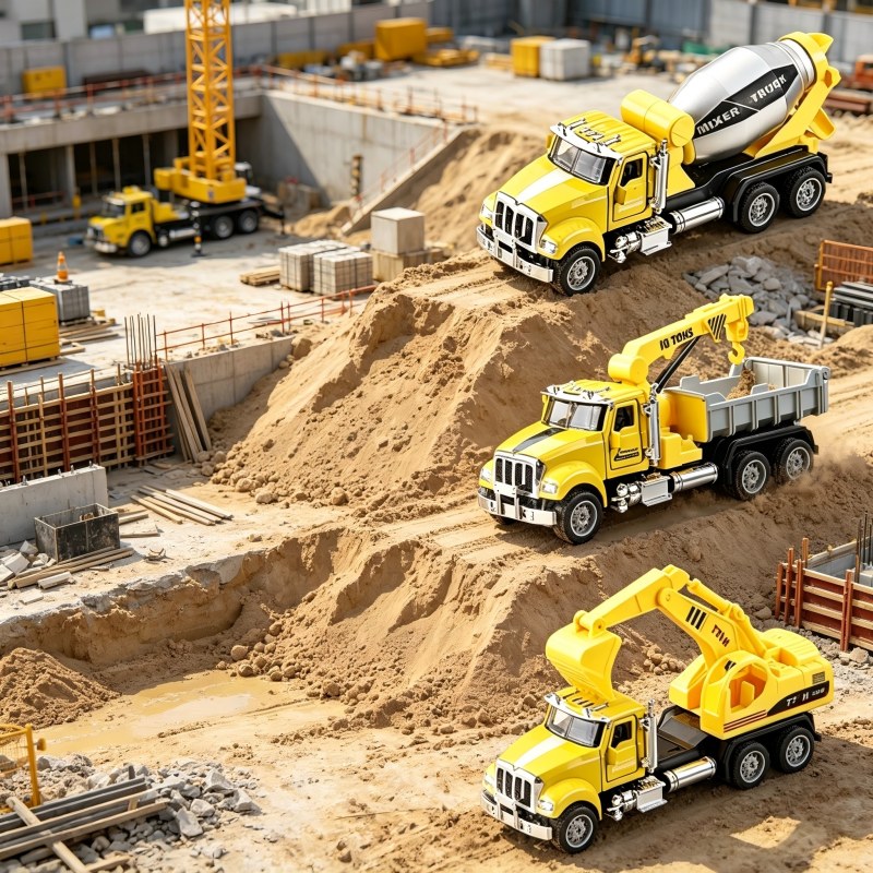 لعبة شاحنة هندسية سحب للخلف من السبائك مع صوت وإضاءة بمقياس 1:32