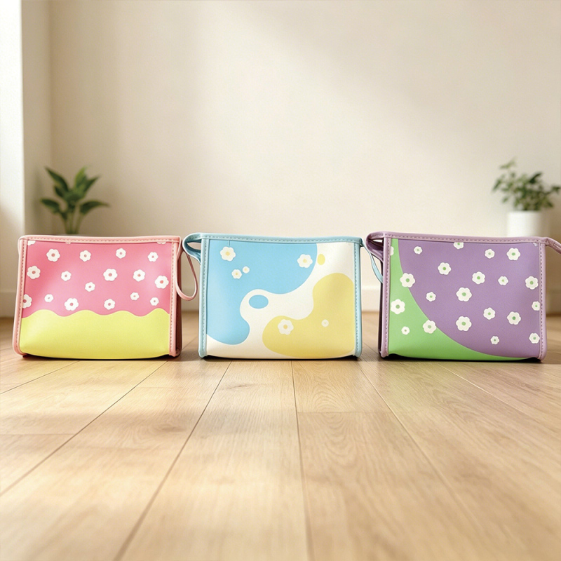 حقيبة مستحضرات تجميل شبه منحرفة بتصميم ثنائي اللون
