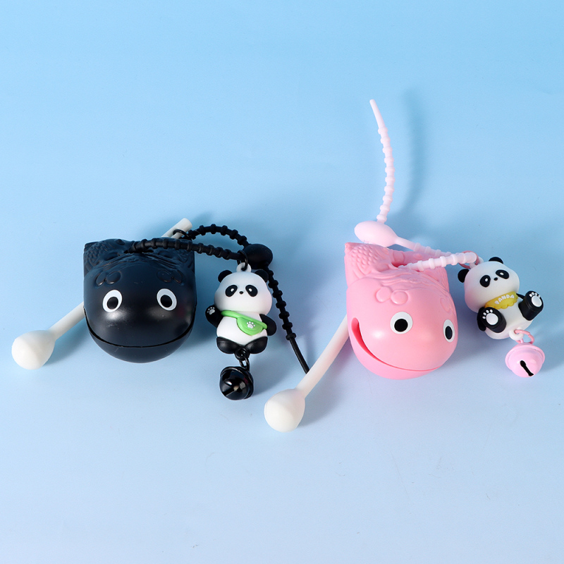 Stress Relief Wood Fish Panda Silicone Keychain